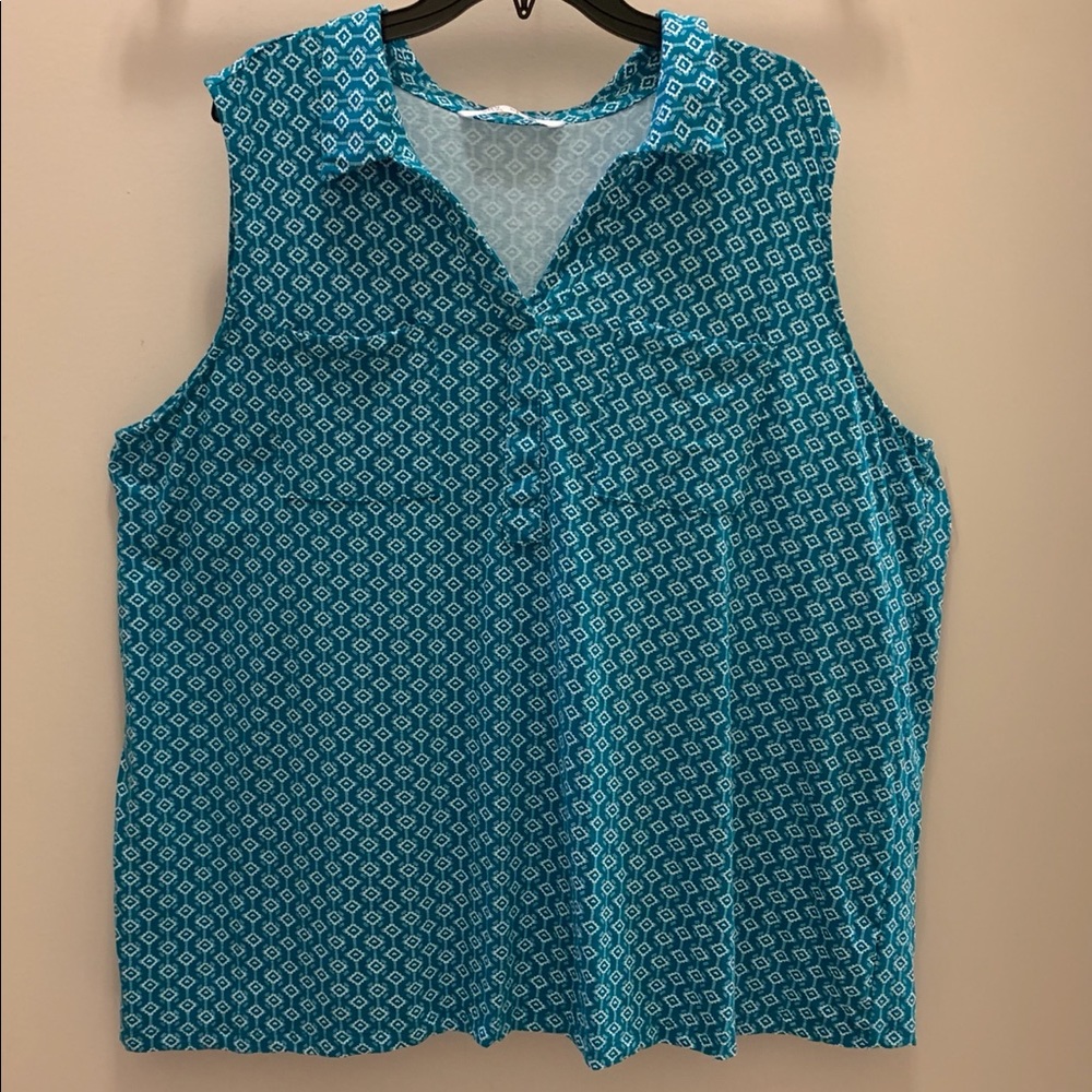 Lee Riders 3X Aqua Sleeveless Top Shirt Blouse